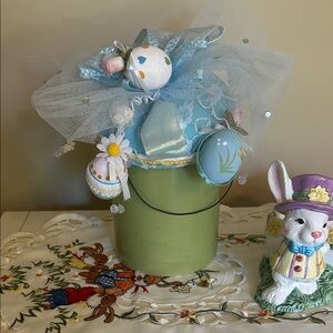 Department 56 Light Blue Easter Decorative Hat/fascinator with Hanging Eggs